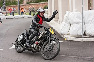 "Lugo, RA, Italy - September 30, 2012: biker riding an old racing motorcycle Scott TT at motorcycle festival ""Rombi di passione"""